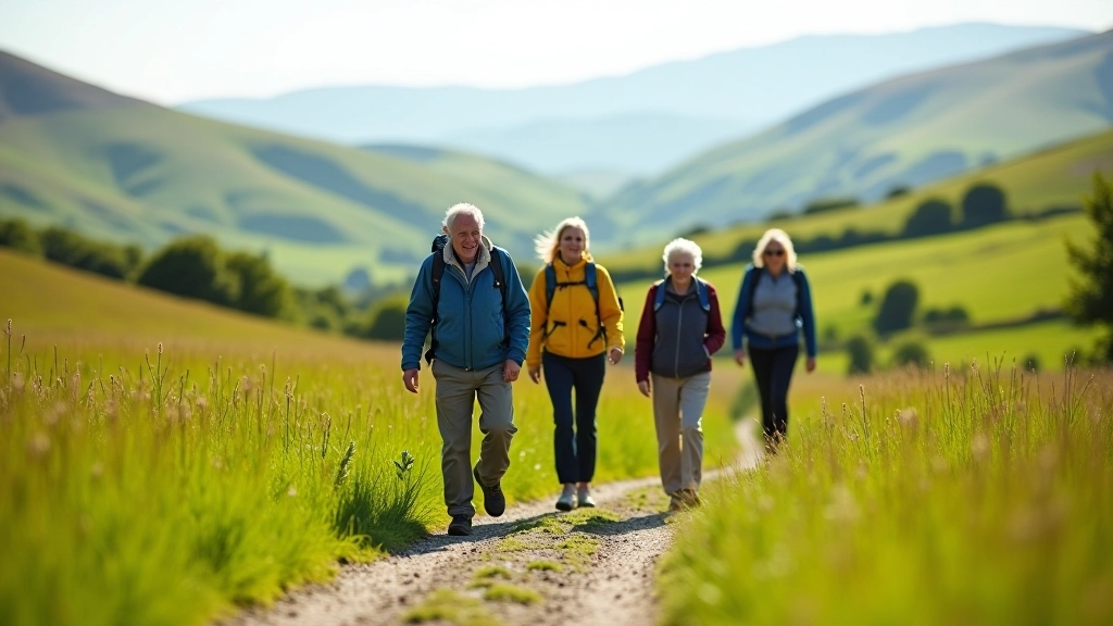 Group of adults hiking on a gentle Kerry valley trail