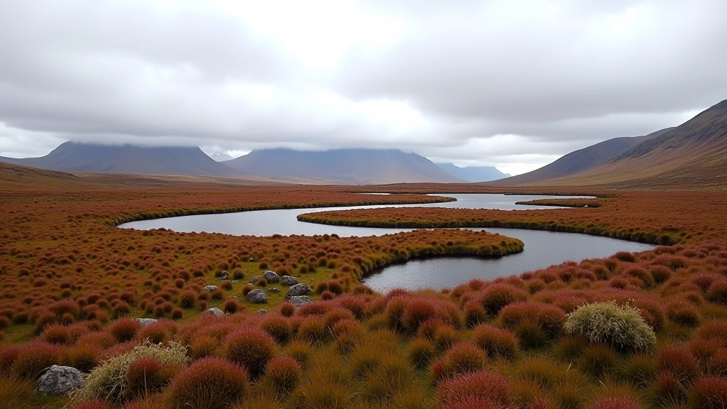 Connemara bog landscape with mountains